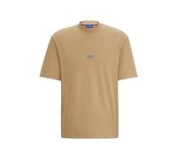 HUGO Mens Nieros Cotton-Jersey T-Shirt with Blue Logo Patch