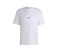 HUGO Mens Nieros Cotton-Jersey T-Shirt with Blue Logo Patch