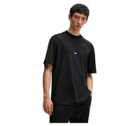HUGO Mens Nieros Regular-fit Cotton-Jersey T-Shirt with Blue Logo Patch