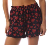 Hugo Mens Nikka Hearts Pyjama Shorts - Red/Black - Red/Black - M - 60% Modal/32% Cotton/8% Elastane