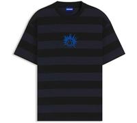 HUGO Blue Nisite Loose Fit Smiley Face Stripe T-Shirt - Black, Black, Size L, Men Black
