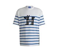 HUGO Mens Nolastripe Cotton-Jersey Loose-fit T-Shirt with Dog Logo White