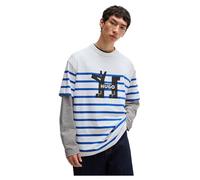 HUGO Mens Nolastripe Cotton-Jersey Loose-fit T-Shirt with Dog Logo White