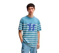 HUGO Men's Nolastripe Loose-Fit Cotton Jersey T-Shirt with Dog Logo, Light/Pastel Blue, XXL