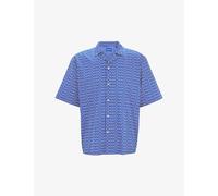 Hugo Mens Open Blue Logo-print Relaxed-fit Short-sleeve Cotton Shirt Xs