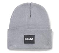 HUGO Men's Patch Logo Ribbed Beanie Hat, Monument Grey, One Size