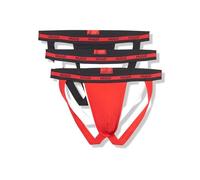 HUGO Men's Planet Three Pack Jock Strap, Black/Red/White, XL