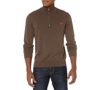HUGO Men's Quarter Zip Square Logo Cotton Sweater, Teak Brown, XXL