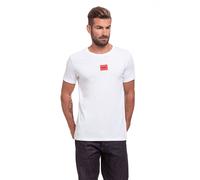 Hugo Mens Red Logo Patch Sustainable T-Shirt - White Cotton - Size Medium
