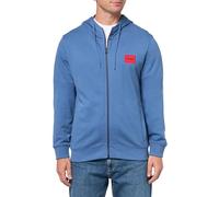 HUGO Men's Regular Fit Square Logo Jersey Hooded Zip Up Sweatshirt, Bijou Blue, XL