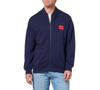 HUGO Men's Regular Fit Square Logo Jersey Hooded Zip Up Sweatshirt, Evening Blue, XXL