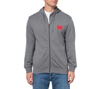 HUGO Men's Regular Fit Square Logo Jersey Hooded Zip Up Sweatshirt, Lava Smoke, XL