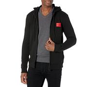 HUGO Men's Regular Fit Square Logo Jersey Hooded Zip Up Sweatshirt, Raven Black, XXL