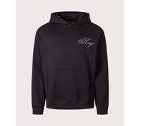 HUGO Mens Relaxed Fit Dalento Hoodie - Colour: 001 Black - Size: Large