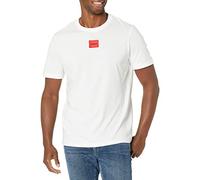 HUGO Men's Ribbed Crew Neck Regular Fit Center Logo T-Shirt, Chalk White, Medium