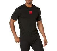HUGO Men's Ribbed Crew Neck Regular Fit Center Logo T-Shirt, Raven Black, XL