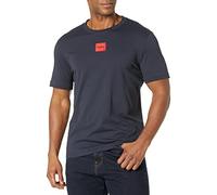 HUGO Men's Ribbed Crew Neck Regular Fit Center Logo T-Shirt, Space Navy, Large