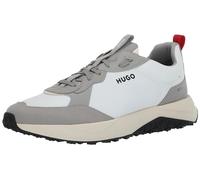 HUGO Men's Running Style Mix Material Sneakers, Crisp White/Light Dove Grey, 12