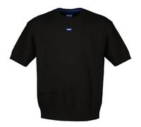 HUGO Mens San Carson-CP Short Sleeve Knitted Jumper with Blue Logo Patch, 001black, L