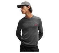 HUGO Knitted cotton sweater with red logo label - Style San Cassius-C1, 50475083 Dark Grey XL