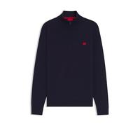 HUGO Mens San Quintus-C Logo-Label Zip-Neck Sweater Knitted in Cotton