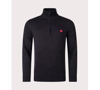HUGO Mens San Quintus-C Logo-Label Zip-Neck Sweater Knitted in Cotton Black