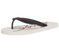HUGO Mens Script Logo Stripe Print Flip-Flop, Bright Alabaster/Darkest Black, 6 US, Bright Alabaster/Darkest Black, 6-7