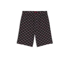 HUGO Mens Split Logo Shorts Logo-Print Pyjama Shorts in Cotton Jersey