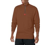 HUGO Men's Square Logo Quarter Zip Cotton Sweatshirt, Burnt Umber, L
