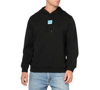 HUGO Men's Square Woven Logo Hooded Sweatshirt, Black Pepper, XL