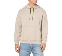 HUGO Men's Square Woven Logo Hooded Sweatshirt, Coconut Grey, XXL