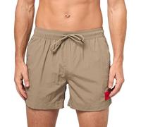 HUGO Men's Standard Dominica Patch Logo Quick Dry Swim Trunks, Fallen Rock Beige, XXL