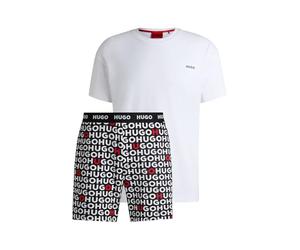 HUGO Mens Tortuga Short Set Gift-boxed pyjamas in stretch cotton with logo prints