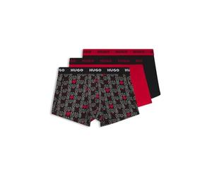 HUGO Mens Trunk Triplet Design Three-Pack of Stretch-Cotton Trunks with Logo waistbands