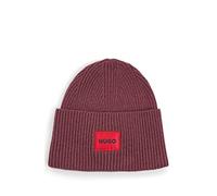 HUGO Mens Xaff 5 Wool-blend beanie hat with red logo label