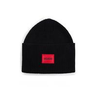 HUGO Mens Xaff 6 Ribbed Beanie hat with red Logo Label