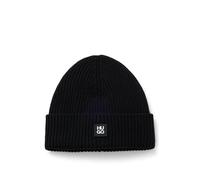 HUGO Mens Xola Metal Virgin-Wool Beanie hat with Stacked-Logo Badge Black