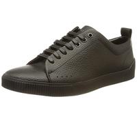 HUGO Mens Zero Tenn Logo-Tape Trainers in Grained Leather Size 8 Black