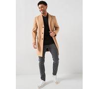 HUGO Migor2541 Slim Fit Tailored Wool Overcoat, Beige, Size S, Men Beige