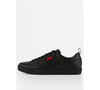 HUGO Mens Morrie Tenn Faux-Leather Trainers with red Logo Flag Size