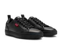 HUGO Mens Morrie Tenn Faux-Leather Trainers with red Logo Flag Size