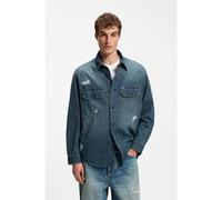 HUGO Oversize-fit denim overshirt with paint splashes - Style Ebolt_1, 50572452 Dark Blue M