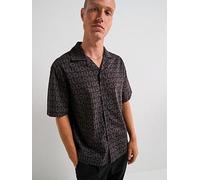 HUGO Oversized Fit All Over Logo Print Espino Shirt, Brown, Size Xl, Men Brown