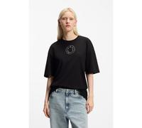 HUGO Oversized-fit cotton T-shirt with rhinestone Happy HUGO logo - Style Oversized _Tee_B_9, 50554940 Black XL