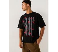 HUGO Oversized Fit Digraph Doves Graphic T-Shirt, Black, Size L, Men Black