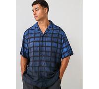 HUGO Oversized Fit Espino Printed Short Sleeve Shirt - Blue, Blue, Size M, Men Blue