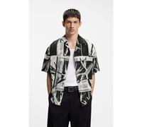 HUGO Oversized-fit printed shirt with camp collar - Style Exolino, 50566051 Black L