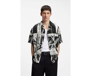 HUGO Oversized-fit printed shirt with camp collar - Style Exolino, 50566051 Black Patterned S