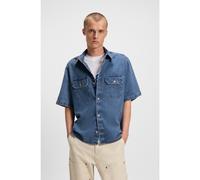 HUGO Oversized-fit shirt in blue denim with contrast stitching - Style Ekyno, 50545213 Dark Blue XL