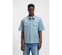 HUGO Oversized-fit shirt in cotton twill with logo patch - Style Ekyno, 50517871 Light Blue S